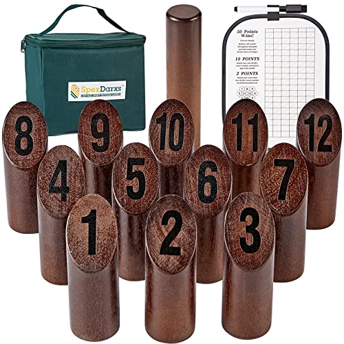 SpexDarxs Numbered Block Tossing Game, Wooden Throwing Game Set with Scoreboard & Carrying Bag, Outdoor Backyard Lawn Game for Teens and Adults - color: Vintage