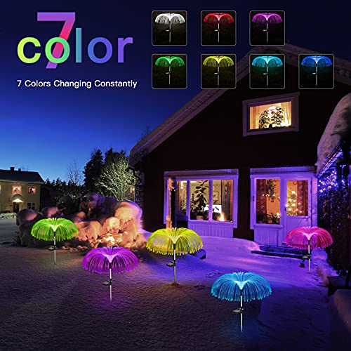Vosaro Solar Flower Lights Outdoor Garden Decorations Waterproof, Solar Yard Lights Decorative, 7 Color Changing Stake Light for Pathway Patio Lawn Party Wedding Decor, 3 PCS