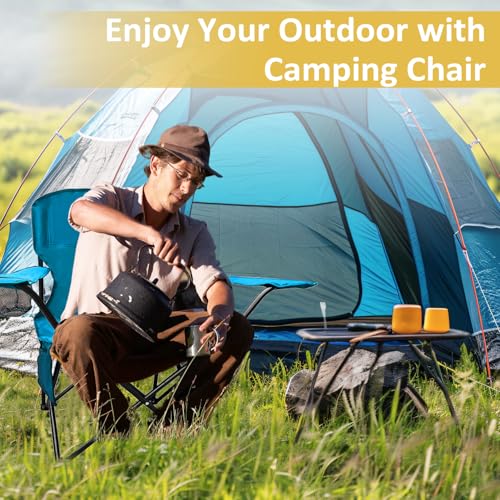 Folding Camping Chair with Cup Holder & Storage Bag, 225lbs Capacity, Large Anti-Sink Feet, Breathable PE Coated Fabric for Outdoor, Hiking, Beach, Fishing, Backpacking, Blue - color: Blue, style: 1PACK