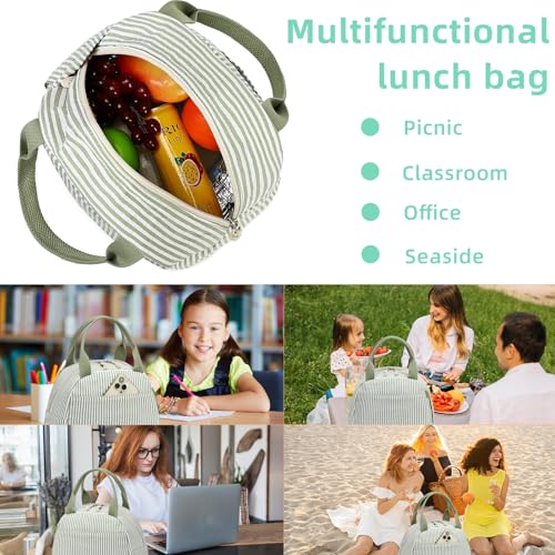 LEDAOU Lunch Box for Women Insulated Lunch Bag Lunch Tote Bags Leakproof Cooler Lunch Case for Travel Work Picnic - color: Green White Stripe
