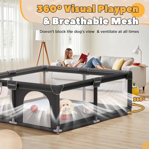 50x50x26 Inches Puppy Playpen with Gate, Dog Playpen for Puppies or Small Dogs, Sturdy Safety Dog Fence Pet Playpen with Thickened Fabric, High-Strength Nylon Wire Mesh for Indoor & Outdoor,Washable - color: Grey-Large