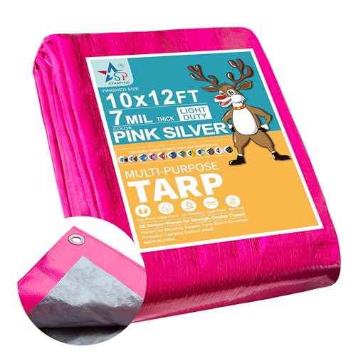 STARPYNG-7 Mil Pink/Silver 10x12 Feet Tarp-Multifunctional Waterproof Tarpaulin-Waterproof, UV Resistant, Rip and Tear Resistant, Poly Tarpaulin with Reinforced Edges for Cover - color: Pink/Silver, size: 10x12ft