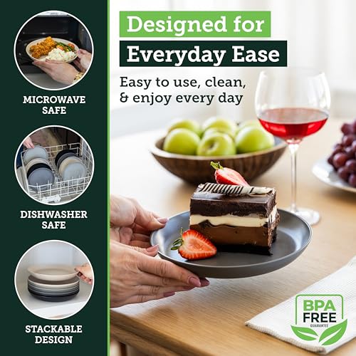 Grow Forward Premium Wheat Straw Plates - 8 Inch Reusable Hard Plastic Dinner Plates Set of 8 - Unbreakable Microwave Safe Plates for Dessert, Camping, RV, Outdoors, Patio, Kitchen Dishes - Moonlight - color: Moonlight, size: 8 inch
