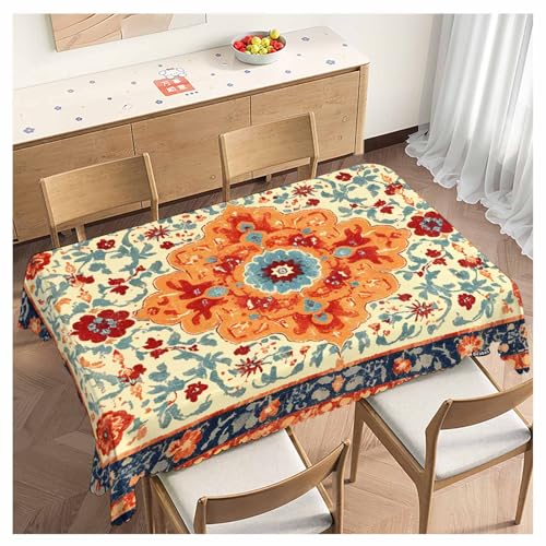 Carpet Boho Table Cloth Rectangle Table 52"X70", Ethnic Southwest Persian Style Rug Orange Wipeable Table Cover for Dinner Kitchen, Outdoor Tablecloth for Party Banquets Weddings - color: Carpet Boho
