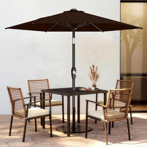 AreShark 7.5FT Patio Umbrella Table Market Umbrella with 6 Sturdy Ribs, Button Tilt/Crank, Heavy-Duty Outdoor Umbrellas for Pool, Deck, Garden and Backyard, Brown - color: Brown, size: 7.5FT