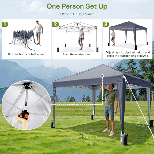 10x10 Pop Up Canopy with Sidewalls, Instant Portable Canopy Tent with Carry Bag for Commercial Events, Camping, Parties - Dark Grey - color: Dark Grey