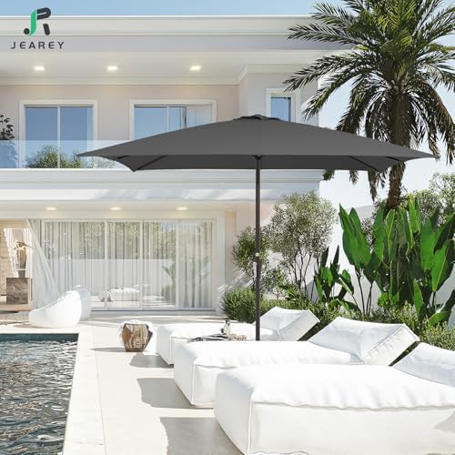JEAREY 8x10 ft Rectangular Patio Umbrellas Outdoor Table Market Umbrella w/Crank, 8 Sturdy Ribs, UV Protection Windproof Sunproof for Garden, Deck, Backyard, Pool(Gray) - color: Gray, size: 8x10ft