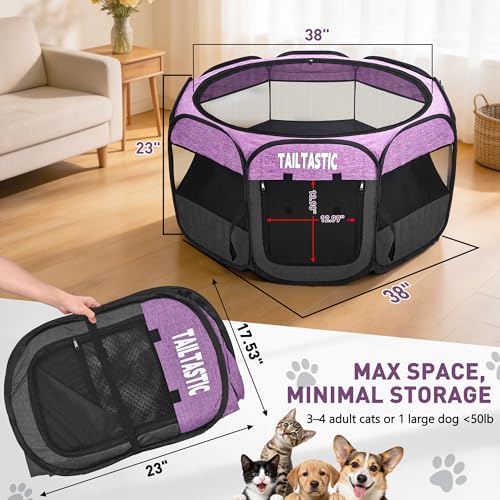 Large Cat Playpen for Multiple Cats, Extra Spacious Pet Tent Playground, Portable Dog Exercise Pen with Room for Toys & Bed, Indoor/Outdoor Enclosure for 2-3 Pets (Purple, Large) - color: purple, size: Large