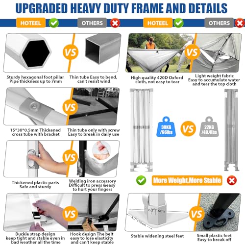 HOTEEL 10x15 Heavy Duty Pop up Canopy Tent for Parties Without Sidewalls, Easy Setup Outdoor Commercial Instant Gazebo for Wedding Event, with Roller Bag & Sand Bags, White(Hexagonal Frame) - color: White, size: 10x15FT (No Walls)
