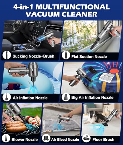 WADEO Car Vacuum Portable Cordless 18000PA, 4-in-1 Handheld Vacuum Cleaner and Air Duster with LED Display & Multi-Nozzles, Mini Hand Held Vacuum Rechargeable for Home, Car, Office, Pet Hair - color: Silver Gray With Led Display