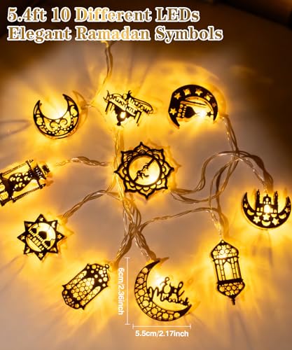 Ramadan Eid Mubarak Lights, Ramadan Decorations for Home 10 LEDs Eid Mubarak String Lights Moon Star Lantern Eid Mubarak Decoration for Wall Tree Hanging Indoor Outdoor Decor - style: Traditional