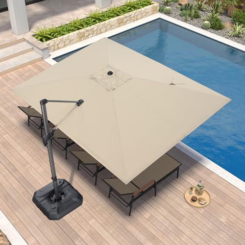 PURPLE LEAF 9' X 11.5' Patio Umbrella Outdoor Cantilever Rectangle Umbrella Aluminum Offset Umbrella with 360-degree Rotation for Garden Deck Pool Patio, Beige - color: Beige, size: 9' X 11.5', style: Standard