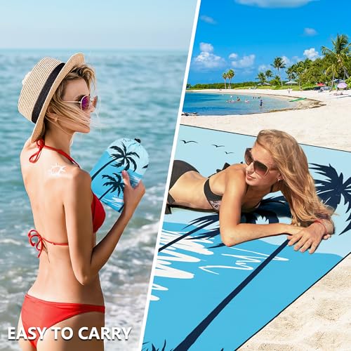 HIHOHO Beach Blanket Waterproof Sandproof Extra Large Beach Mat 79" X 83"/120"x108"for 1-8 Adults Quick Drying Durable Outdoor Picnic Mat for Beach Travel Camping Hiking - color: Coconut Tree - Blue Sky, size: 79" X 83"（1~3 person）