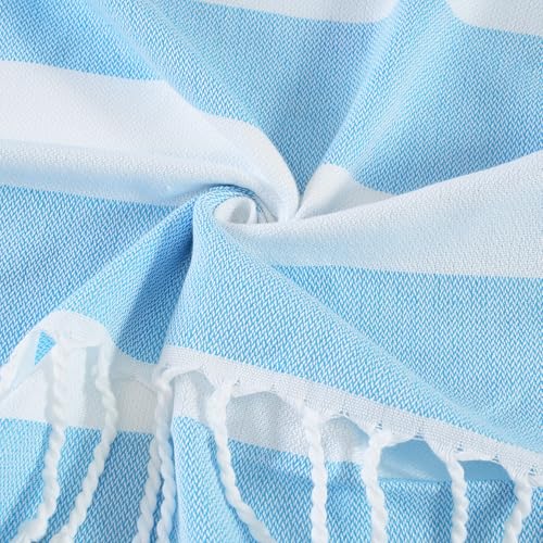 Genovega 6 Oversized Turkish Beach Bath Towel Set Bulk 74"x38" Extra Large Sand Free Quick Dry Swimming Camping Pool Clearance Towels Essentials Adult Multi Stripe Travel Blanket - color: Orange Yellow Purple Lightblue Grey Lightgreen Stripe