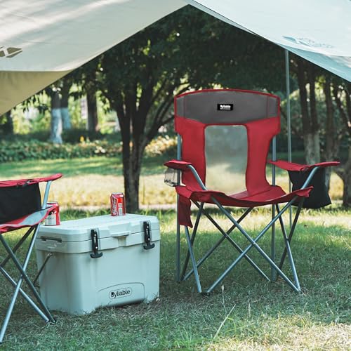 Camping Chairs Portable Folding Lightweight Outdoor Lawn Chair for Adults with Cooler Bag, Cup Holder and Side Pocket for Camping, Beach, Sports, Hiking, Fishing - color: Red, size: Large