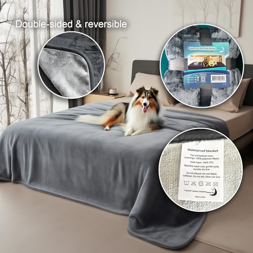 Waterproof Throw Blanket – Leakproof, Spill-Proof Flannel Blanket for Bed, Couch, Kids & Pets Protection, Reversible Water-Proof Design (Moon Grey & Starlit Grey, 40x60”) - color: Moon Grey & Starlit Grey, size: Throw