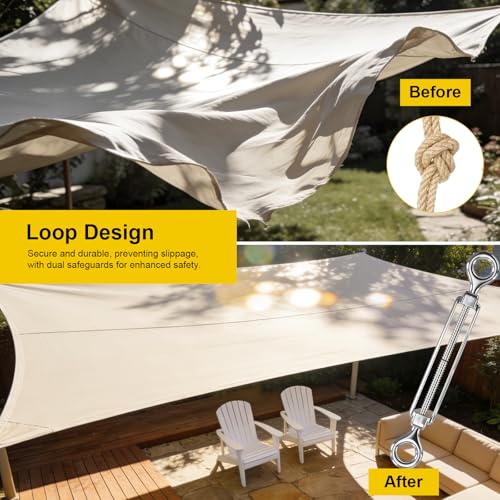 HYASIA Shade Sail Hardware Kit with Wire Ropes, 304 Stainless Steel Heavy-Duty Rustproof Turnbuckles, Hardware for Triangle Rectangle Square Sun Shade Sails, Ideal for Patios Gardens Lawns Outdoor - color: Silver, size: M6-56pcs