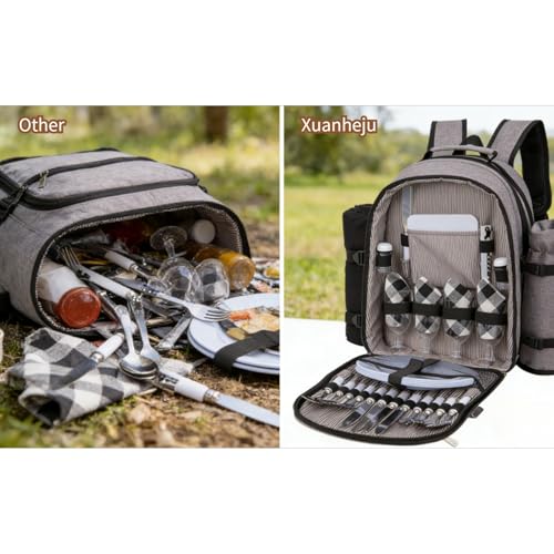 Picnic Backpack for 4 with Plates and Cutlery, Insulated Cooler Bag with Blanket & Wine Holder, All-in-One Outdoor Dining Set for Camping, Beach, Tailgating - 25L (Blue) - color: Blue