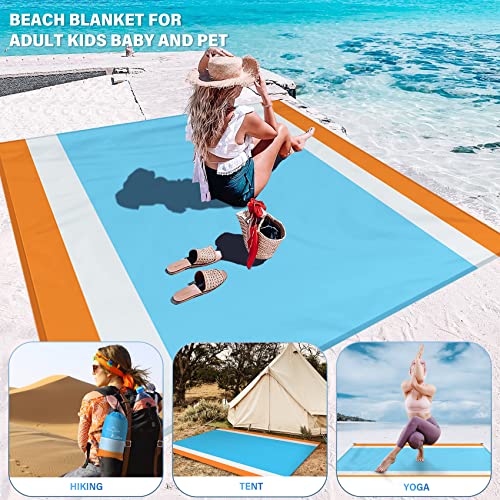 Famstar Beach Blanket Oversized Extra Large 10'X 9',Waterproof Sandproof Beach Blanket 2-8 Adults Lightweight Durable for Travel Camping Hiking Picnic (10'X 9', Orange&Blue)