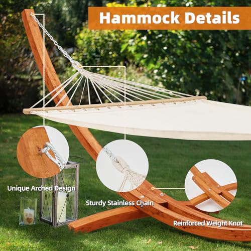 ECOTOUGE 14 FT Hammock with Stand, 2 Person Heavy Duty Hammock Stand, Large Hammock Bed for Porch, Patio, Balcony, Garden, Backyard, White-Yellow - size: 14ft