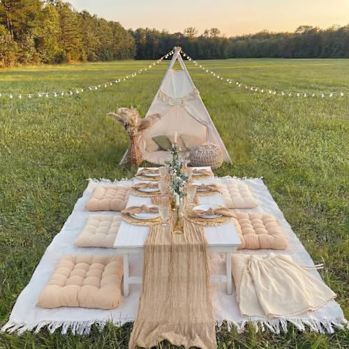 Extra Large Outdoor Picnic Blanket with Table Runner and Floor Pillow Cushion for Picnic Wedding Birthday Baby Shower Backyard Decor (91 x 71'',Brownish Beige,Light Camel, Light Beige,8 Pcs) - color: Brownish Beige,light Camel, Light Beige