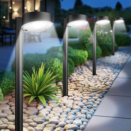 Ahaorigin 12 Pack Solar Pathway Lights Outdoor, 12 Brighter LED Solar Lights Outdoor Waterproof, Up to 12 Hrs Modern Path Light for Yard Garden Walkway Driveway Lawn, Cool White - color: Cool White, size: 12 Pack