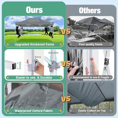 COBIZI 10x10 Canopy Tent, Heavy Duty Pop up Canopy with Sidewalls, Waterproof Easy Setup Tent with Mosquito Netting, Outdoor Instant Screen Tents for Parties, Wedding, Backyard with Carry Bag, Gray - color: Gray, size: 10x10FT