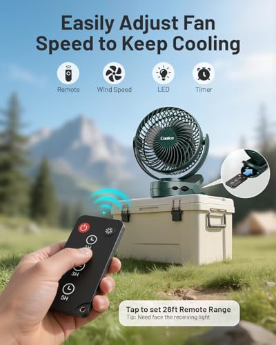 Camping Fan with Remote Control - 12000mAh Rechargeable Battery Powered Fan, Camping Fans for Tents with LED light & Hanging Hook, Rechargeable Battery Operated Ceiling Fans for Tent RV Bed, Green - color: Green