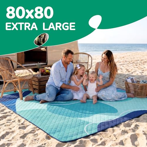 Waterproof Beach Blanket Picnic Outdoor Camping Mat Oversized Extra Large Foldable Sandproof Sand Free Resistant Big XL Giant Towel Hawaii Honeymoon Essentials Women Summer Must Have Vacation Gift - color: Abstract Aqua