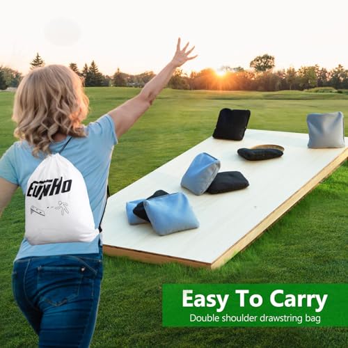 EunHo Cornhole Bags Set of 8 Regulation Size & Weight Corn Hole Bean Bags Official Professional All Weather for Tossing Game with Carry Case - color: Black/Grey