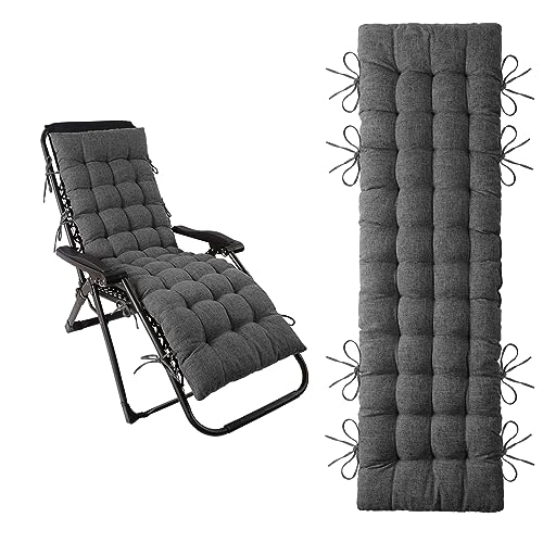 ELFJOY Lounge Chair Cushion Faux Linen Zero Gravity Chair Cushion with Ties Thick Padded Long Bench Cushion for Recliner Chaise Longue Sun Lounger Bench Porch Swing Dark Grey 63 Inch - color: Dark Grey