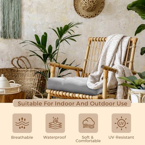 Vercraft 8 Pcs Outdoor Chair Cushions for Patio Furniture Wicker Chair Seat Cushion with Ties 18x18inch Square Water Resistant Tufted Seat Floor Pillows Dining Indoor(Gray) - color: Gray