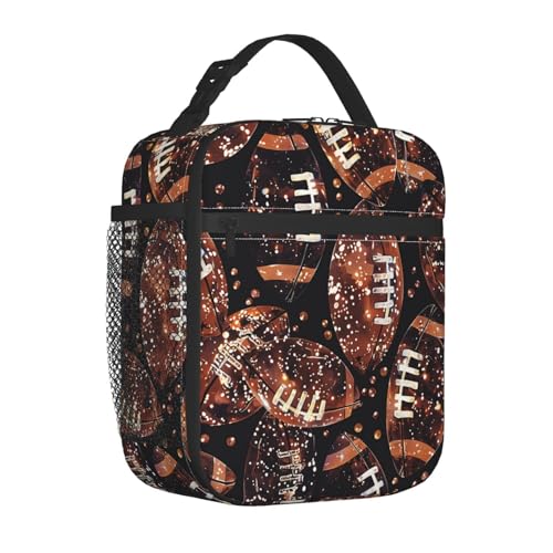 Reusable Football Lunch Box for Kids Girls Boys Women Adult, Insulated Brown Sport Balls Lunch Bag,Polyester Cooler Handbags Case for School Picnic Work Travel Beach or Hiking - color: Football 02