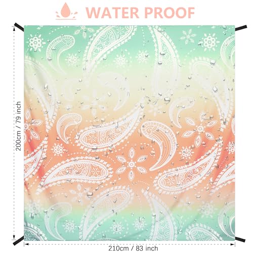 AISPARKY Beach Blanket Waterproof Sandproof Quick Drying Beach Mat Extra Large Outdoor Picnic Blanket for Travel Camping Hiking - color: Paisley-greenorange, size: 79" X 83"