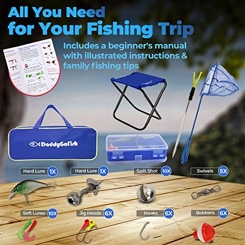 DaddyGoFish Kids Fishing Pole - Rod Reel Combo Tackle Box Starter Set - First Year Small Dock Gear Kit for Boys Girls Toddler Youth Age Beginner Little Children Junior Anglers - color: 2 Pack- Blue + Blue (Complete Set), size: 5ft