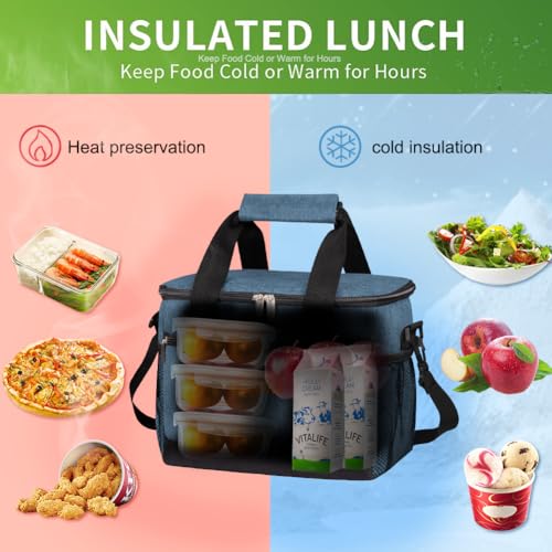 iknoe Insulated Lunch Bag, Foldable 8.5L Cooler Bag for Men & Women, Leakproof Thermal Design, Great for Office, Picnic, Travel, Lunch Box, Blue - color: Blue with LOGO, size: Medium