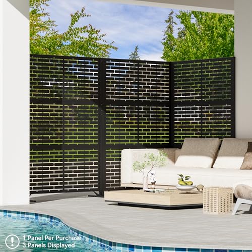 Modern Shade 4x6 FT Metal Privacy Screen with Artistic Modular Designs Decorative Patio Privacy Fence & Garden Divider, Freestanding Outdoor Metal Fence Panel, Weather-Resistant (Urban Block) - size: 1 Panel (Urban Block)