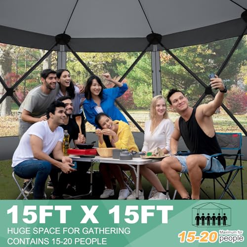 COBIZI 15x15 FT Pop Up Gazebo - Canopy Tent, Large Gazebos On Clearance with Sidewalls, Screened in Gazebo,carpas para Patio,Portable Screen Tents for 12-15 Persons Outdoor Camping, Backyard,Gray - color: Gray, size: 15x15ft Essential Gazebo