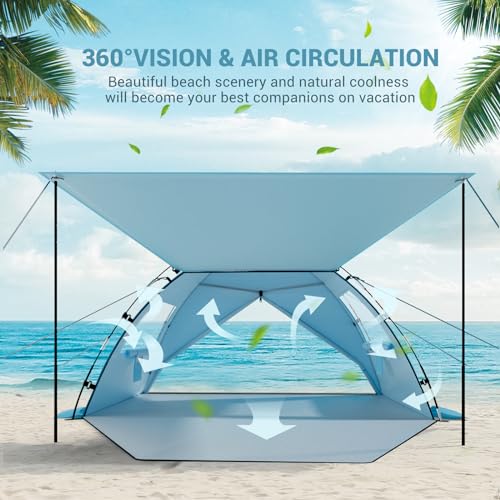 Elegear CumbreX™ Beach Tent Sun Shelter with Canopy, 4-5 Person Pop Up Beach Tent, Easy Setup UPF 50+ UV Protection Portable Lightweight Double Silver Coating Beach Cabana Sun Shade Shelter - Sky Blue - color: Sky Blue, size: 4-5 Person