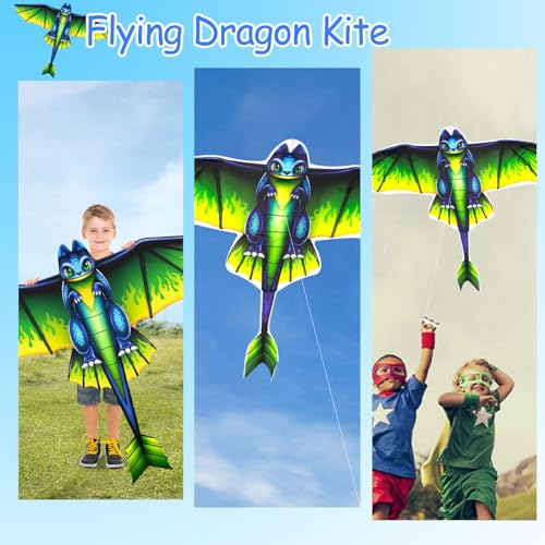 2 Pack Patriotic Eagle & Dragon & Butterfly Kite for Kids and Adults, Easy to Fly Huge Kites for Kids Ages 4-8 8-12 with 328FT String for Beach Park Easter Gift Outdoor Games and Activities - style: 2 Pack Dragon Kites
