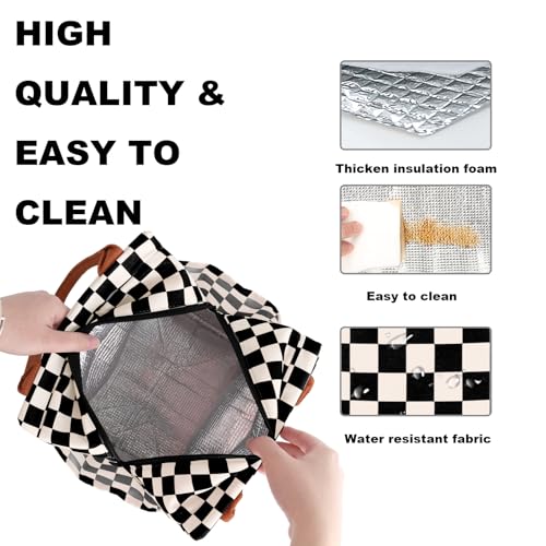 Joymee Lunch Bag Women Insulated Lunch Box Reusable Leakproof Large Spacious Cooler Tote for Women Men Adult with Bottle Holder and Side Pockets for Work Office Travel Picnic -Checker Black - color: 04 Checker Black