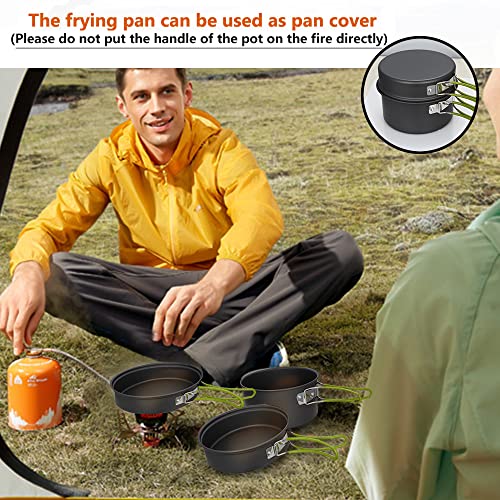 Gutsdoor Camping Cookware Set Camping Gear Campfire Utensils Non-Stick Cooking Equipment Lightweight Stackable Pot Pan Bowls with Storage Bag for Outdoor Hiking - style: 11pcs (Green)