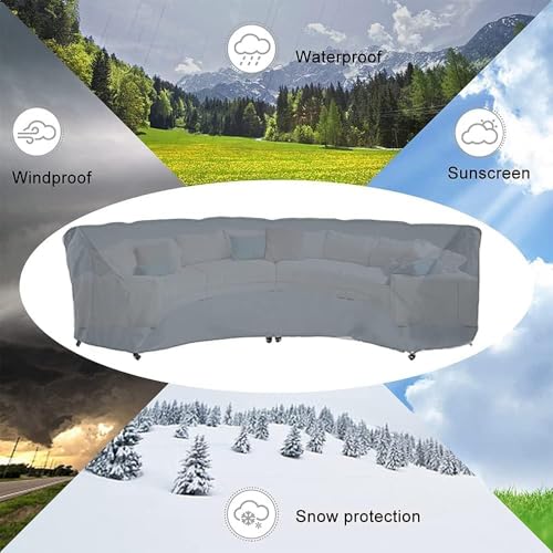 Curved Sofa Cover Outdoor Couch Sectional Protector Waterproof Half Moon Sofa Set Cover with Windproof Elastic Cord for Garden Lawn Indoor Grey (89.7x45.6x33.8in/228x116x86cm) - size: 89.7x45.6x33.8in/228x116x86cm