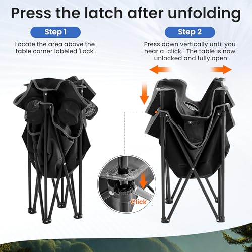 Portable Outdoor Folding Camping Table with 4 Cup Holders & Cooler Compartment, Waterproof Picnic Table for Picnic, BBQ, Beach, Hiking (Black) - color: Black