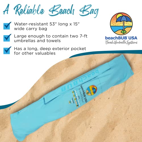 BEACHBUB Beach Umbrella Bag - Waterproof & Foldable Beach Bag for Umbrellas with Wide Padded Shoulder Strap & Molded Carry Handle - color: Caribbean Blue
