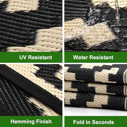 RURALITY Outdoor Rugs 8x10 Feet for Patios Clearance,Plastic Straw Waterproof Mats for Backyard,Porch,Deck,Balcony,Black&Beige - color: Cross-black&beige, size: 8' x 10' (Rectangular)