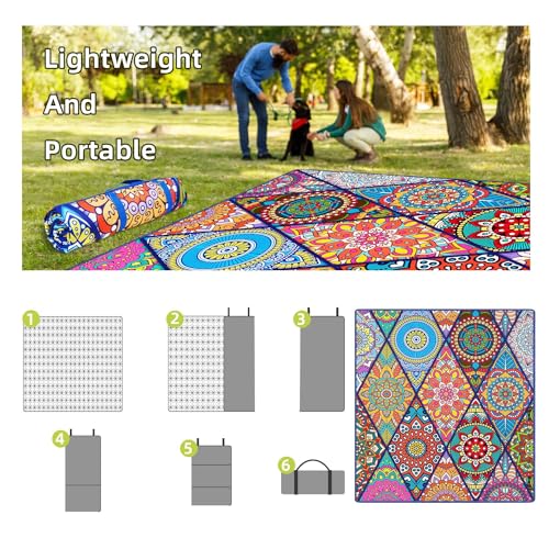 Waterproof Picnic Blankets Foldable & Portable 80''x80'' Boho Picnic Mat for Outdoors, Large Washable Picnic Blanket for Travel Camping Beach, Park Grass Picnic Blanket Accessories for Adults - color: Picnic Mat 03, size: 6'8" x 6'8"