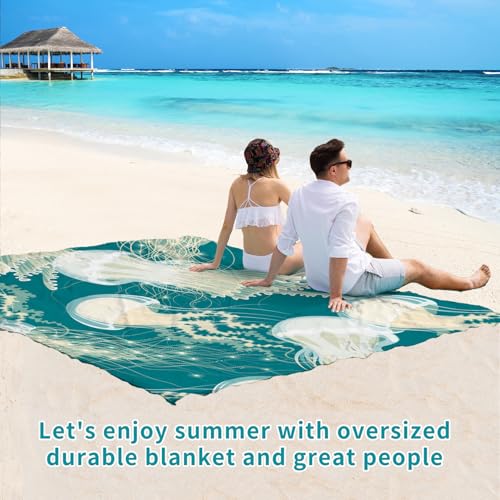 Beach Blanket 78''×81'' Suits 1-5 Adults Waterproof Sandproof Oversized Waterproof Lightweight Durable Beach Blanket Large Picnic Mat for Travel Camping Picnic - color: Jellyfish, size: 78''x81''