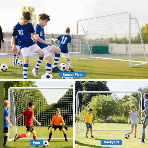 MOPHOTO Soccer Goal, 6X4/8x6/10x6.5/12x6/16x7/18.5x6.5/21x7/24x8ft Soccer Goals for Backyard, Full Size Soccer Goal for Teens & Adults Training - size: 12x6FT, style: Alloy Steel-Foldable