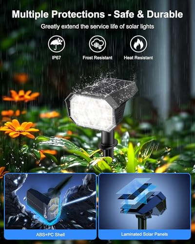 Brightown 4Pack Solar Spot Lights Outdoor with 58 LED & 1800mAh, IP67 Solar Lights Outdoor Waterproof with 3 Light Modes, 2-in-1 Dual Use Outdoor Solar Lights for Yard, Garden and Pathway (Cool White) - color: Cool White, size: 4 Pack